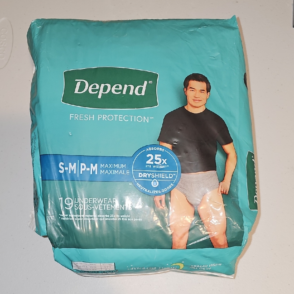 Depend Fresh Protection Incontinence Gray Underwear Men's Size S/M, 19 Count